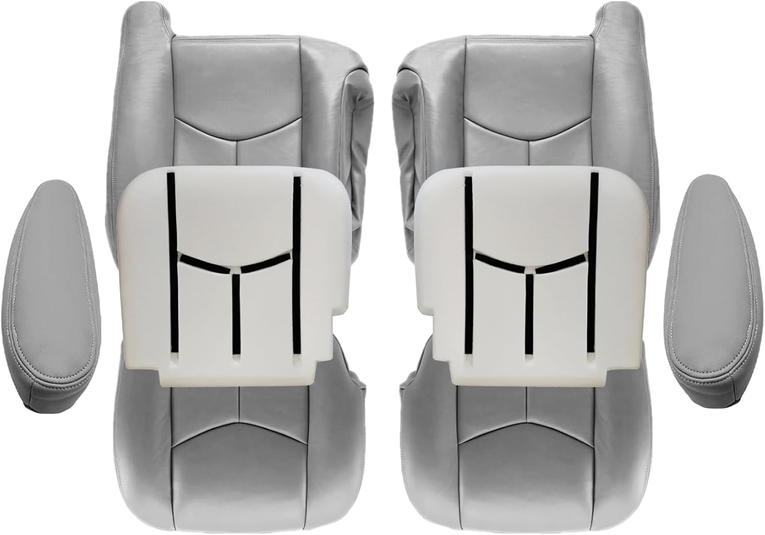 NLQR Light Gray 922/92i Driver & Passenger Bottom & Top Lean Back Replacement Seat Covers & Foam Cushion & Armrest covers fit for Chevy Silverado Tahoe Suburban Avalanche GMC Sierra Yukon XL 2003-2006