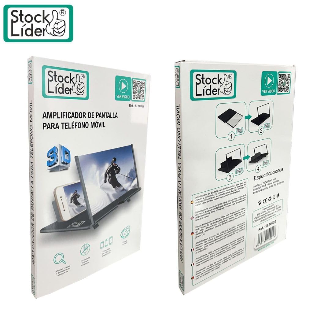 Stock Leader - Amplificatore di schermo per telefono cellulare con altoparlante Bluetooth, 6D Display HD 12 pollici Zoom 2-3 volte, ingrandimento schermo cellulare per gli occhi per guardare video e
