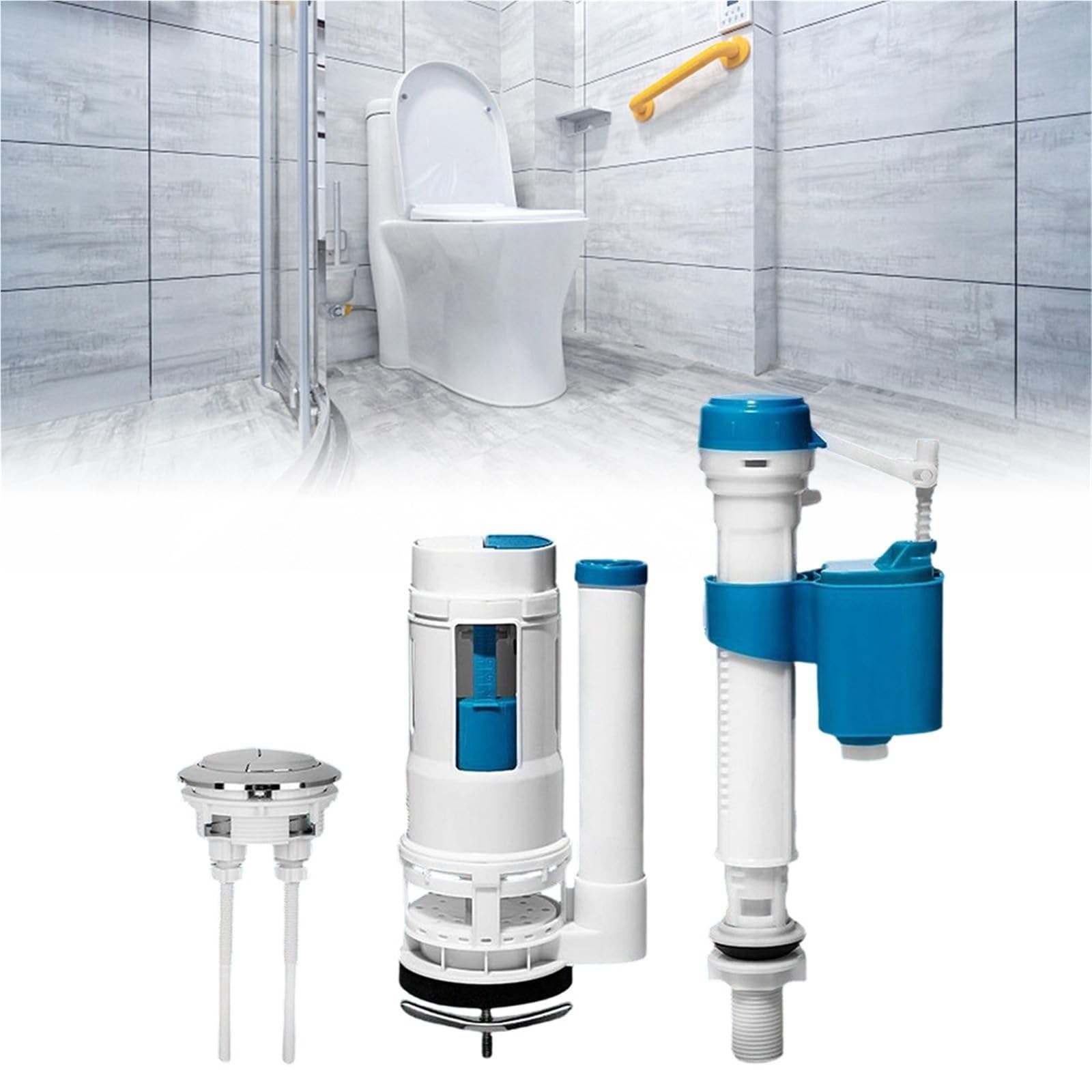 Galleggiante Cassetta Wc Set valvola di riempimento serbatoio WC regolabile | Pulsante di ingresso for riparazione acqua 1/3 pezzi(24cm 3-piece set)