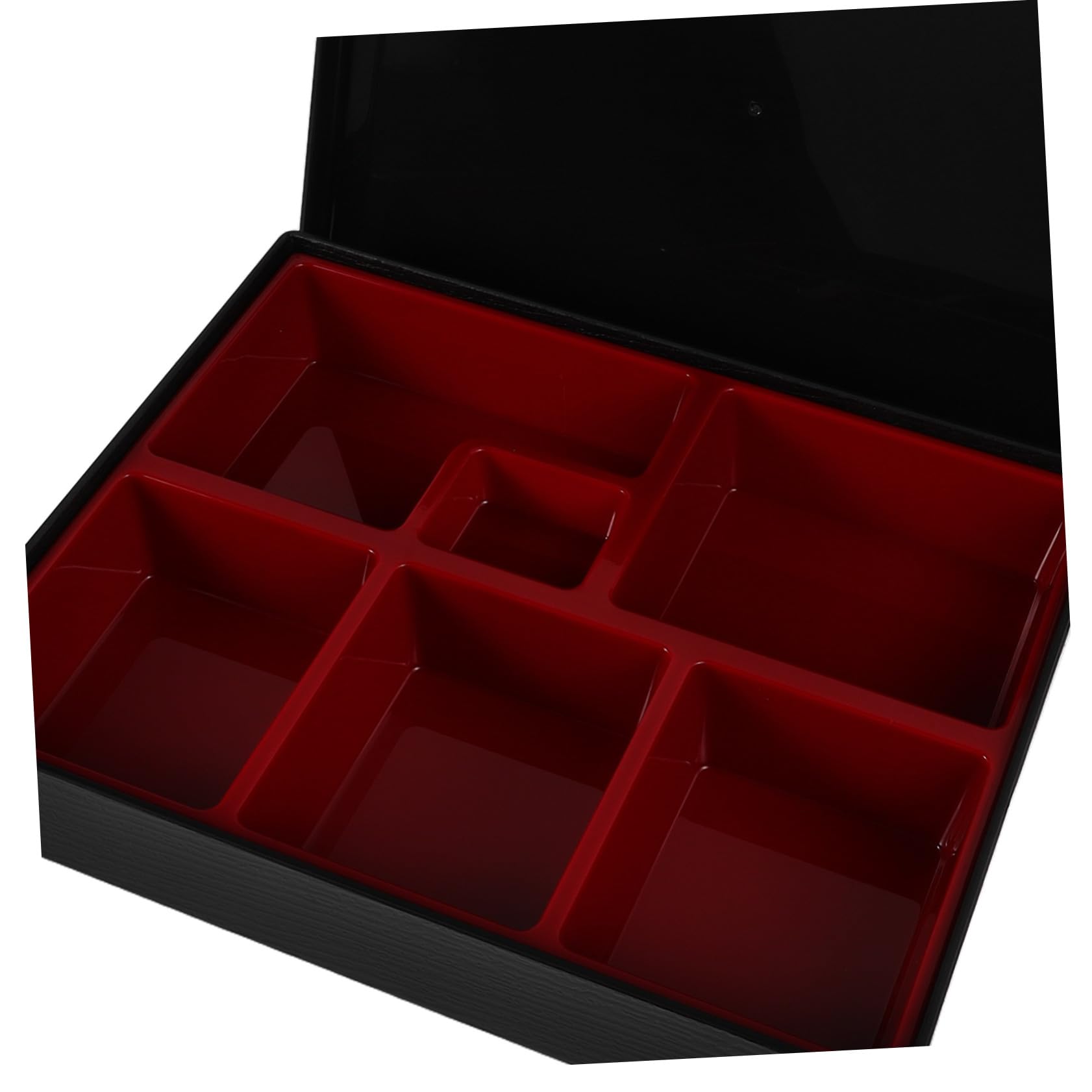 Bento Lunch Box Giapponese a Sei Scomparti, Plastica Nera