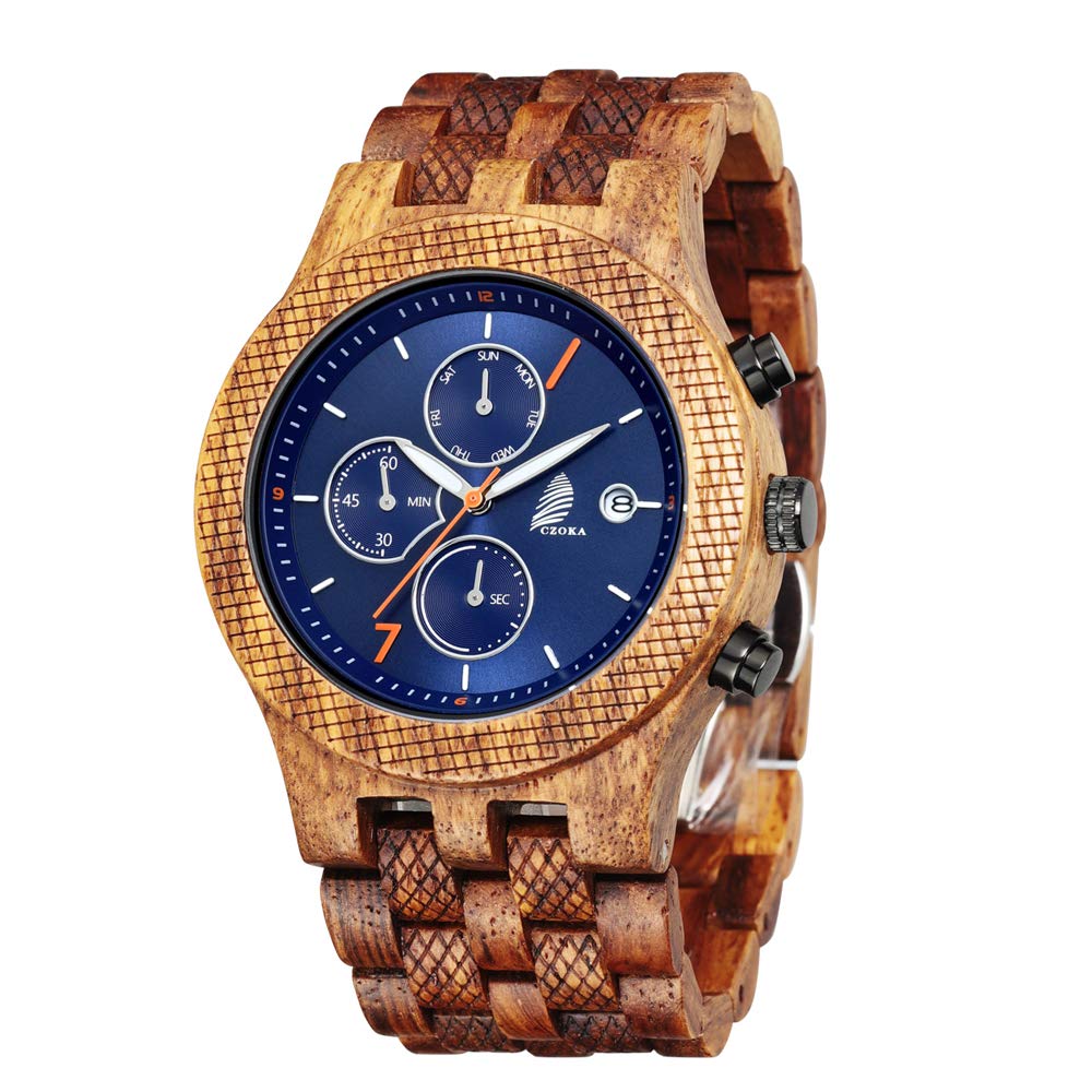 Orologio da Uomo in Legno, Pterocarpus soyauxii Black walnut ebony Orologio Legno Uomo Cronografo Al quarzo con Cinturino in Legno, Adattabile A Qualsiasi Misura Del Polso