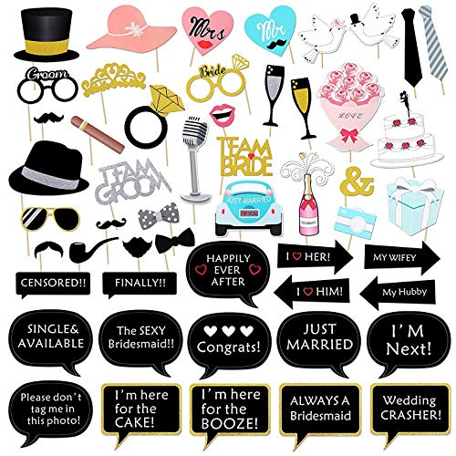 Kotbs 52pcs Wedding Photo Booth Props for Bridal Shower & Engagement Party