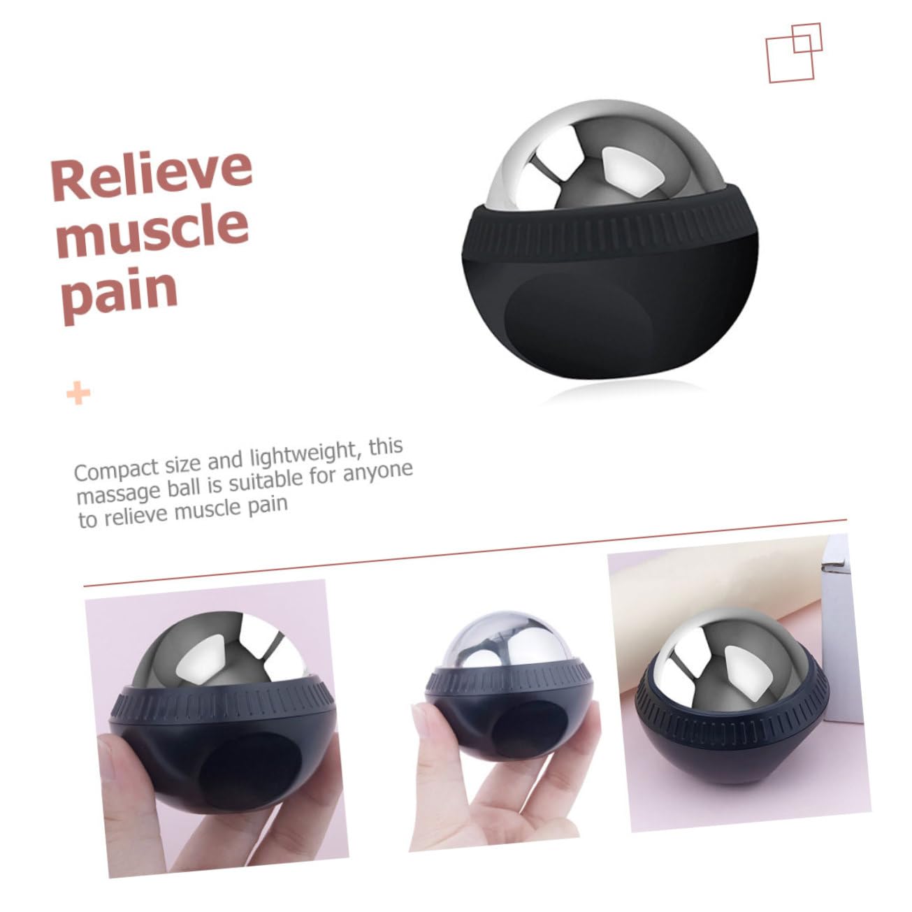 Palla Massaggio in Acciaio Inox e Abs per Terapia Fredda e Calore | Rullo Massaggiante a Sfera, Movimento, Recupero Completo, su Pavimento o Tappetino Yoga, Nero
