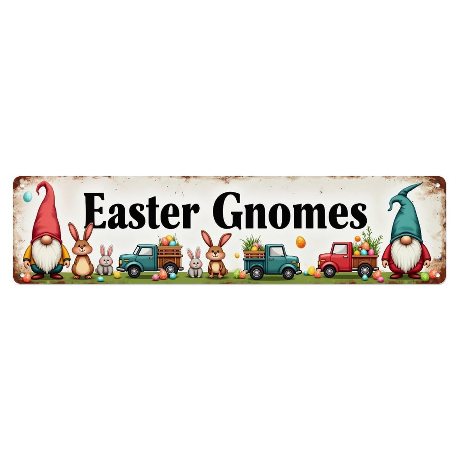 Easter Gnomes With Trucks Metal Tin Sign Plaque