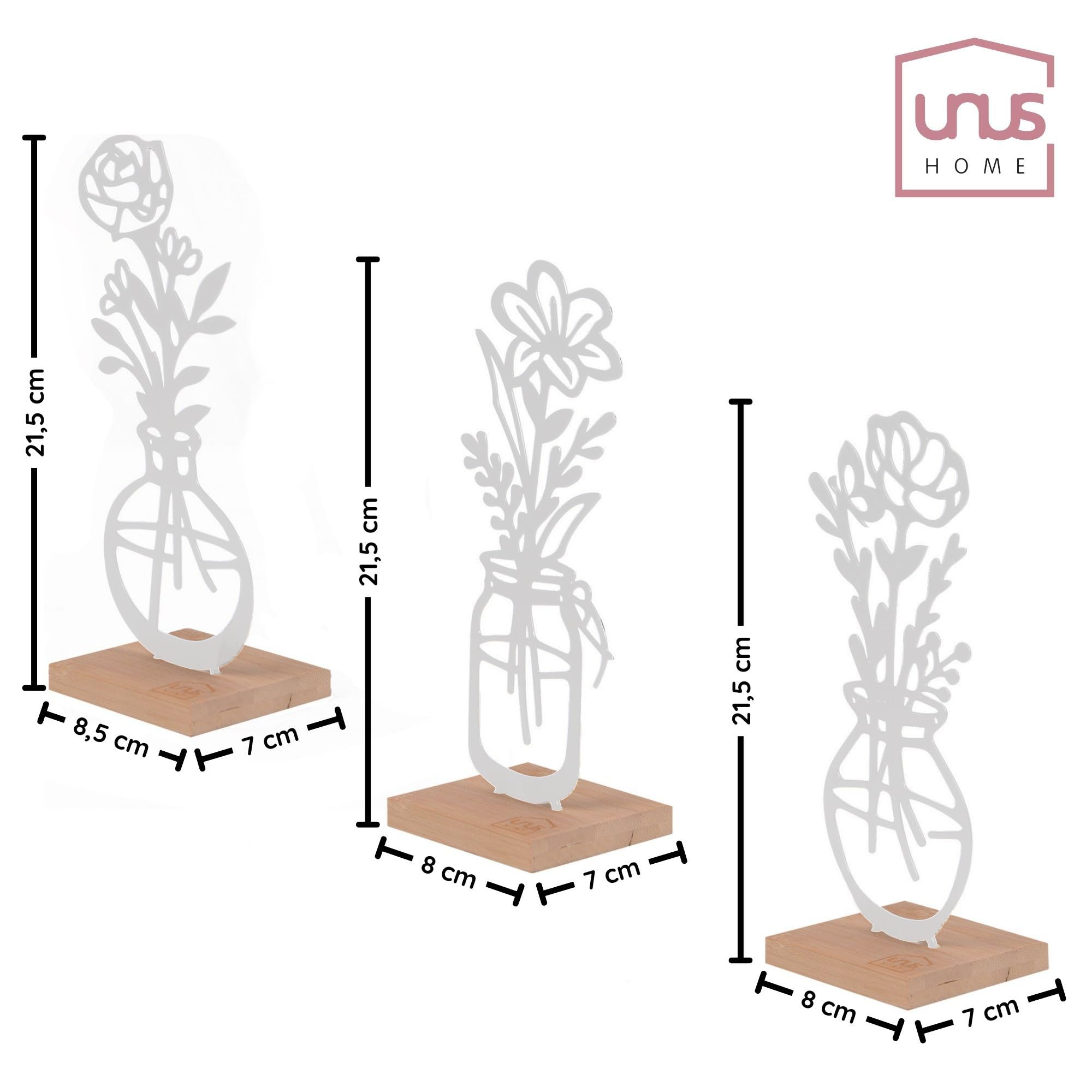 Amazon.de: UNUS Deko-Aufsteller 3er Set Vase mit Blumen aus Metall mit  Bambus-Sockel, in Schwarz oder Wei,stilvolle Tischdeko fr Wohnzimmer,  Fensterbank oder Balkon