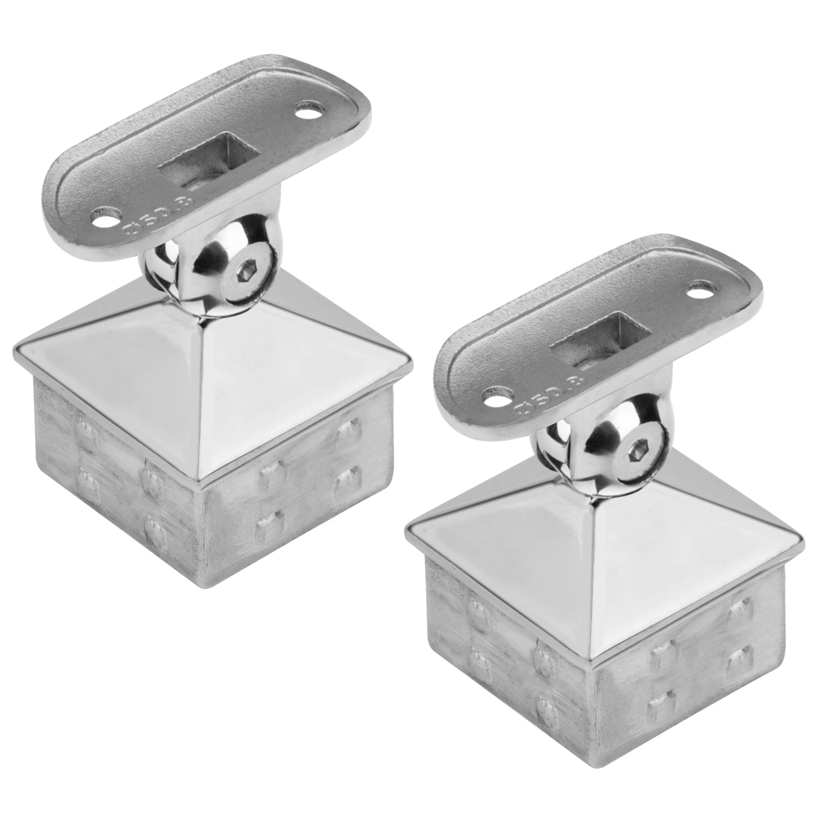 2 PCS 2" x 2" Post Mount Adjustable Handrail Bracket, Stainless Steel Fitting Fence Post Square Post Cap Reducer, Fixed 2" OD Radius Saddle Handrail Support Round Top Guard Rail