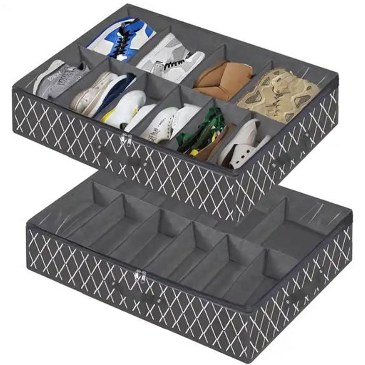 Under Bed Shoe Storage Organizer, Set of 2, Fits Total 20, Sturdy Underbed Shoes Container