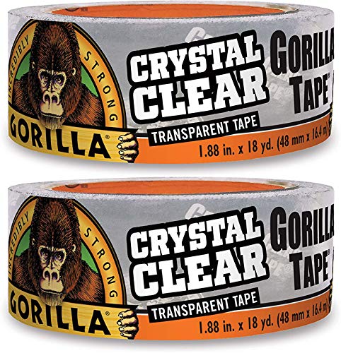Gorilla Crystal Clear Duct Tape, 1.88 x 18 yd, Clear, (2 Pack of 1)
