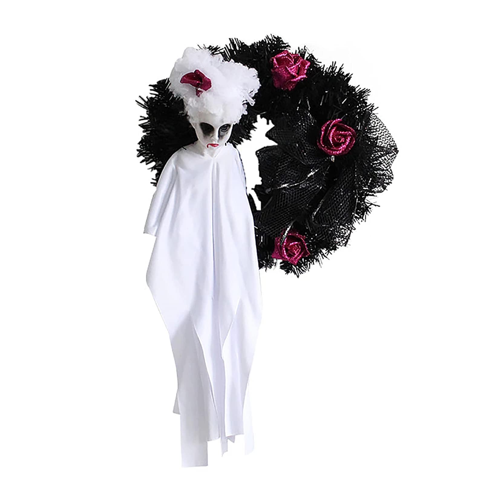 Couronne décorative à suspendre Halloween Ghost blanc de maison