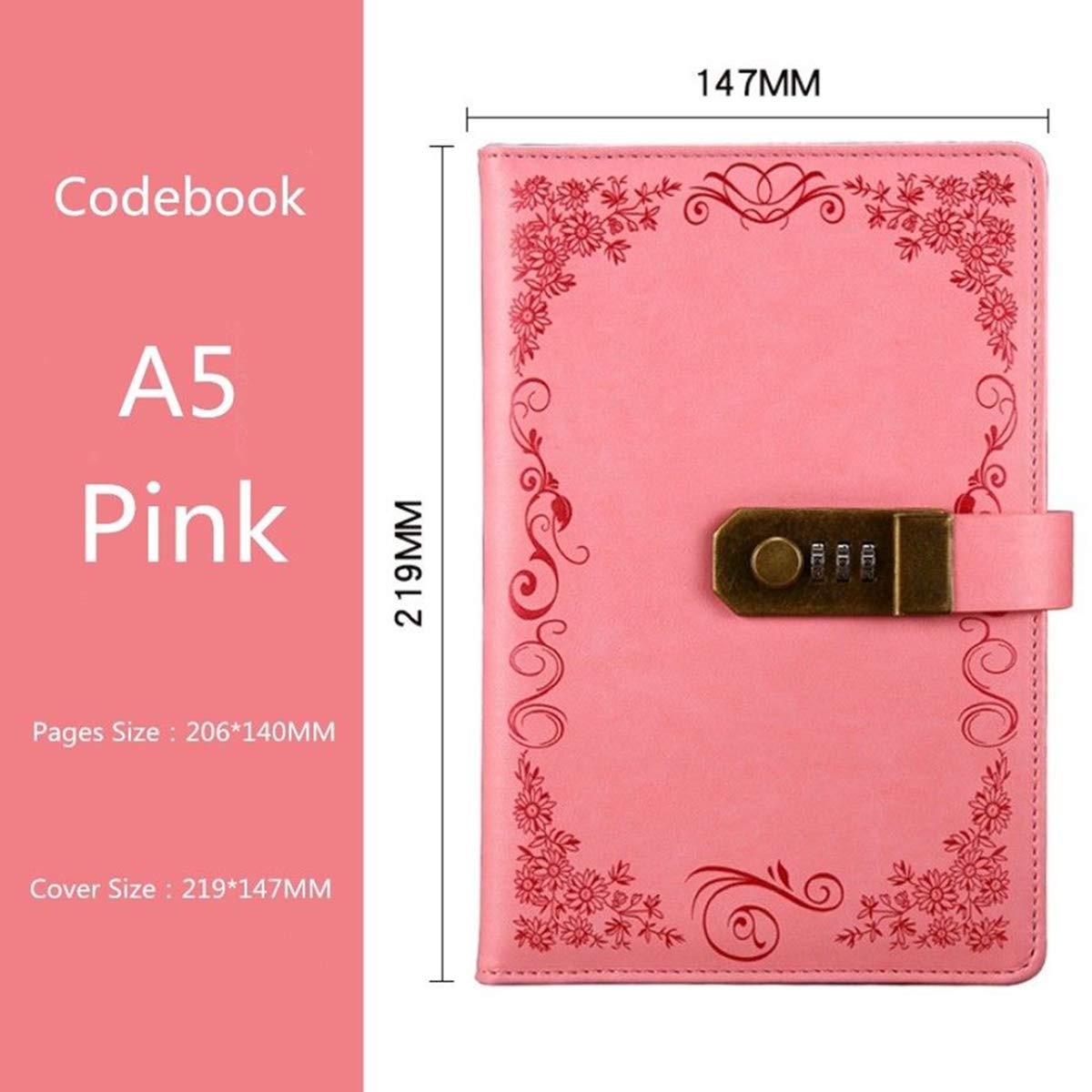 VIDOO Vintage Journal Blank Diary Notebook PU Cuir avec Pas De Passe De Passe Lock Bureau École Papeterie Fournitures Cadeaux - Rose