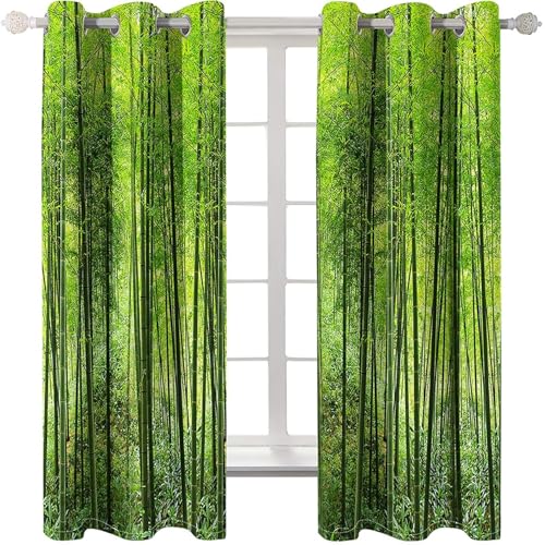 Homxi Curtain for Balcony Blackout 2 Panels Set,2 x 54W x 72H in,Curtain Panel Grommet Trees Scenery Green Curtains for Balcony