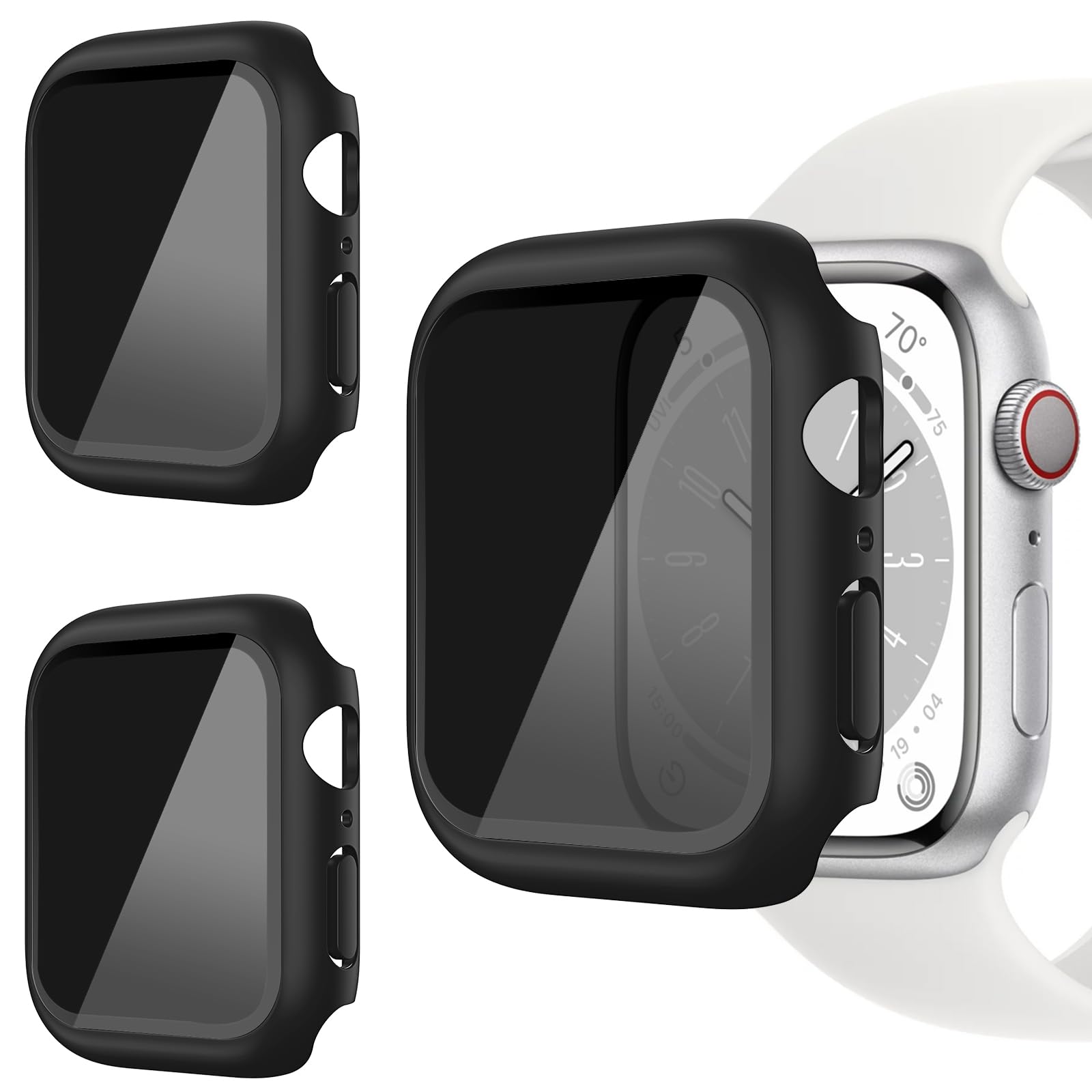 3 Pack Hard PC Case for Apple Watch Series 9/8/7 45mm,AOKUTDA 30° Anti Spy Privacy Tempered Glass Screen Protector with Ultra-Thin Full Coverage Bumper Cover for Apple Watch Accessories(3 Black,45mm)
