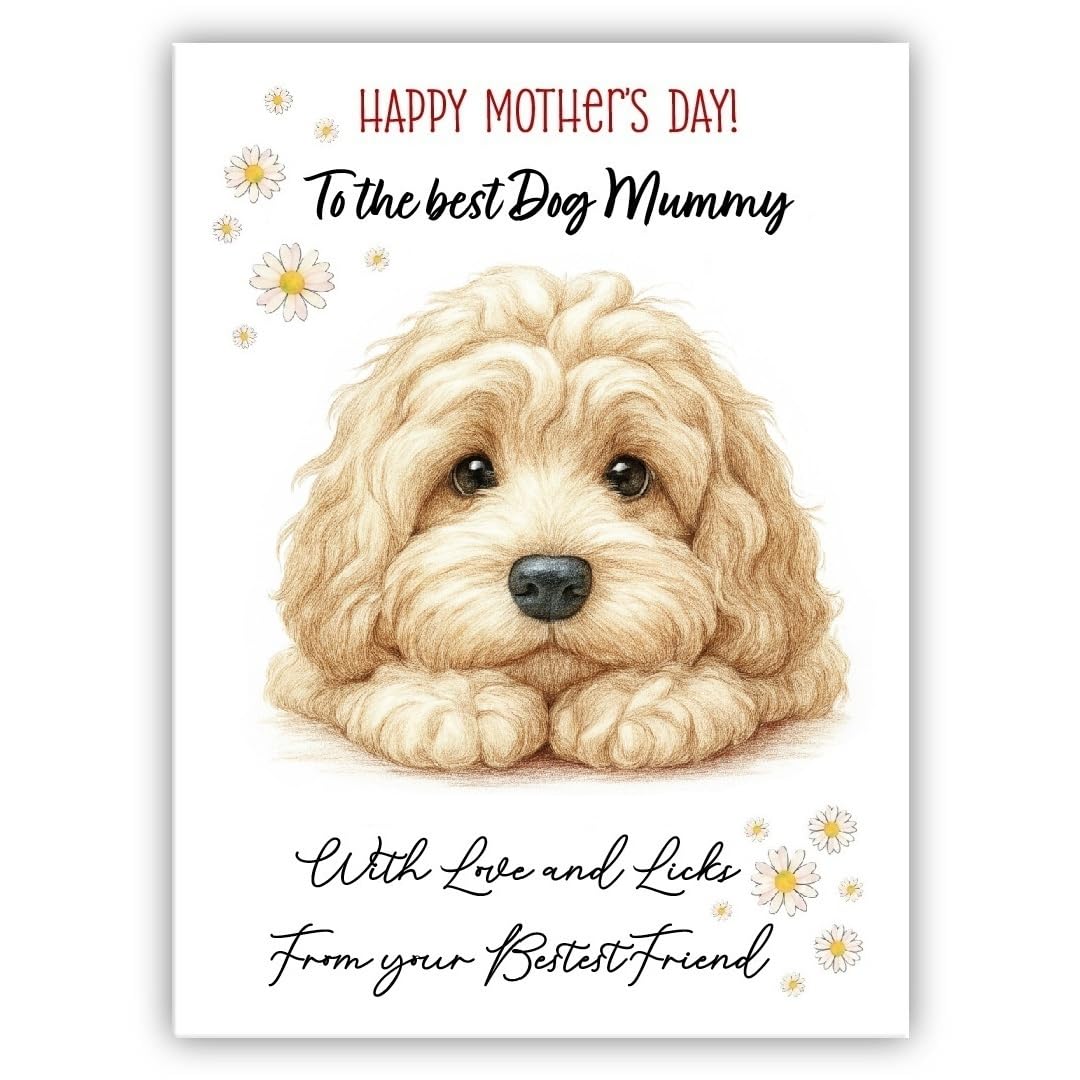 Mother’s Day Dog Card from the Dog – “Happy Mother’s Day” - Many Breeds Available - Pet Mothers Day Card - With Love and Licks (• Cockapoo beige– Cockerpoo)
