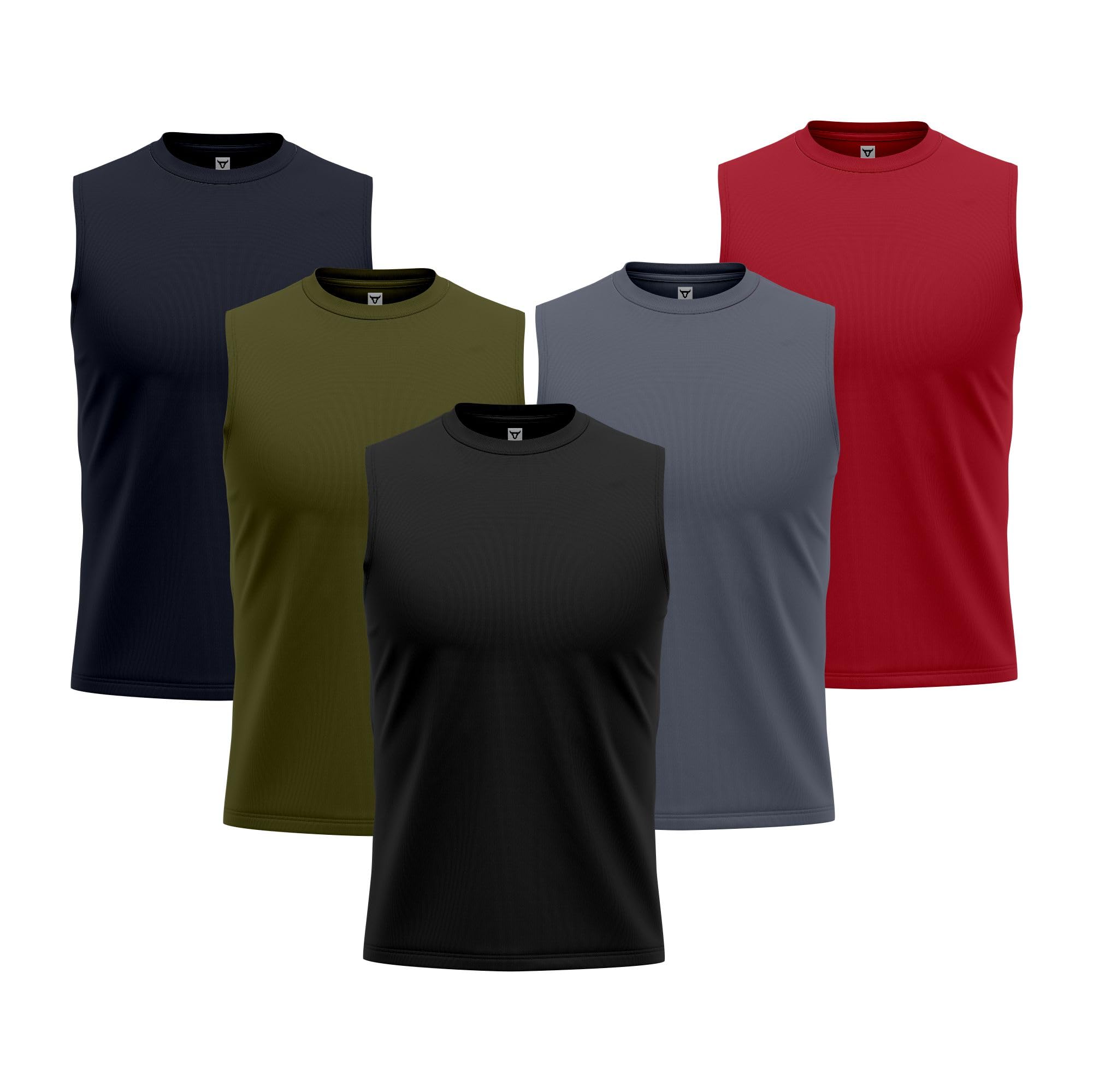 Toro Activa Men's 5 Pack Blk Grey Navy Red Olive 3/5 Pack Running Tank Top For Muscle Sleeveless Dry-Fit Workout Shirts Tops Training Bodybuilding Vests