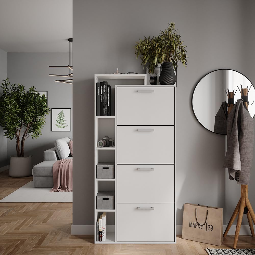 Vicco Schuhkipper Orlando, Weiß, 80 x 166.1 cm mit 4 Fächern, zur Aufbewahrung und Organisation von Schuhen im Eingangsbereich