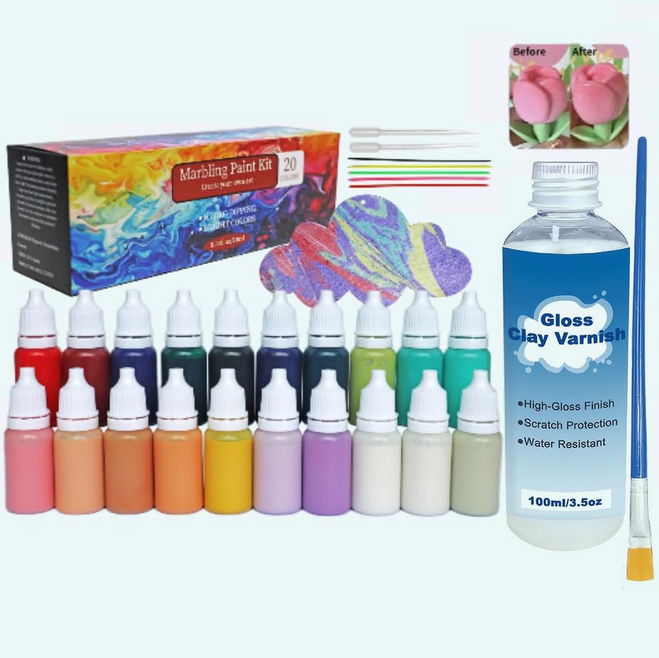 29PCS Water Color Marbling Painting Kit Mixable Vivid Water Color Paint for Craft Turkish Marble Pattern Craft Set Watercolor Art Kit Perfect for Christmas Halloween Thanksgiving & New Year Gifts