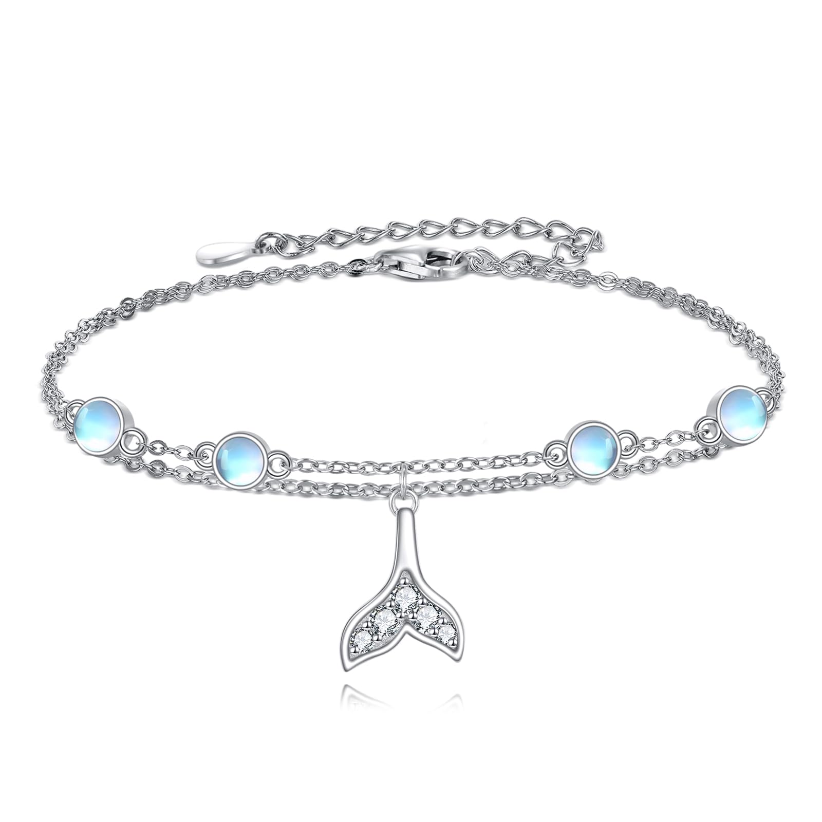 Tobillera de plata 925 mujer joya de playa con piedra lunar y cola de sirena original 7