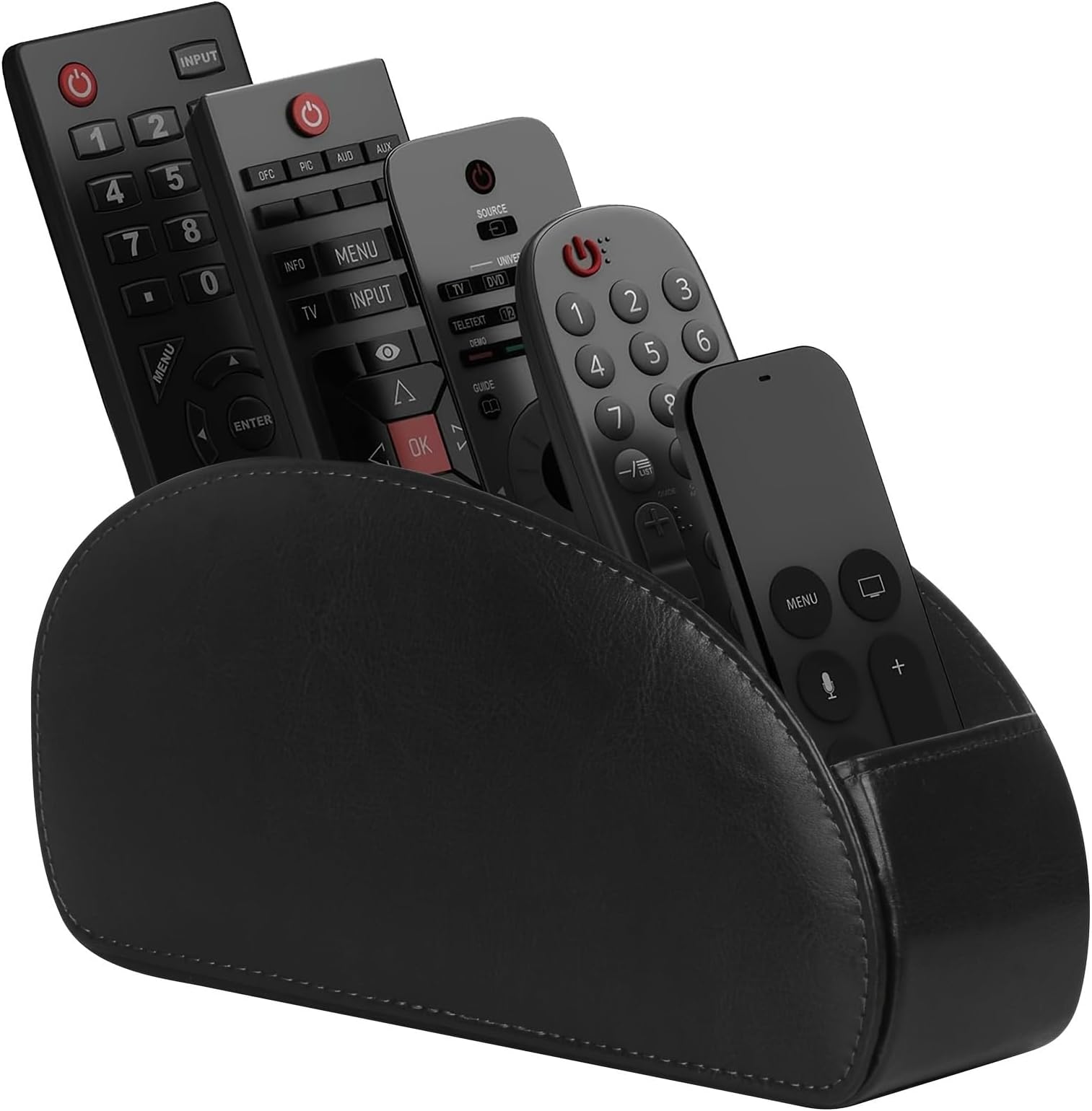 Remote Control Holder, PU Leather Organizer Box with 5 Compartments for Table Bed Office,Remote Caddy Desktop Storage Home Accessories-Black