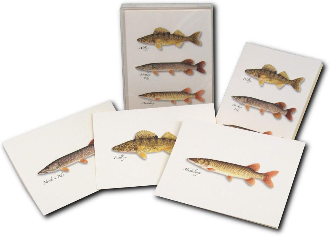 Earth Sky + Water - Northern Gamefish Assortment Notecard Set - 8 Blank Cards with Envelopes (2 each of 4 styles)