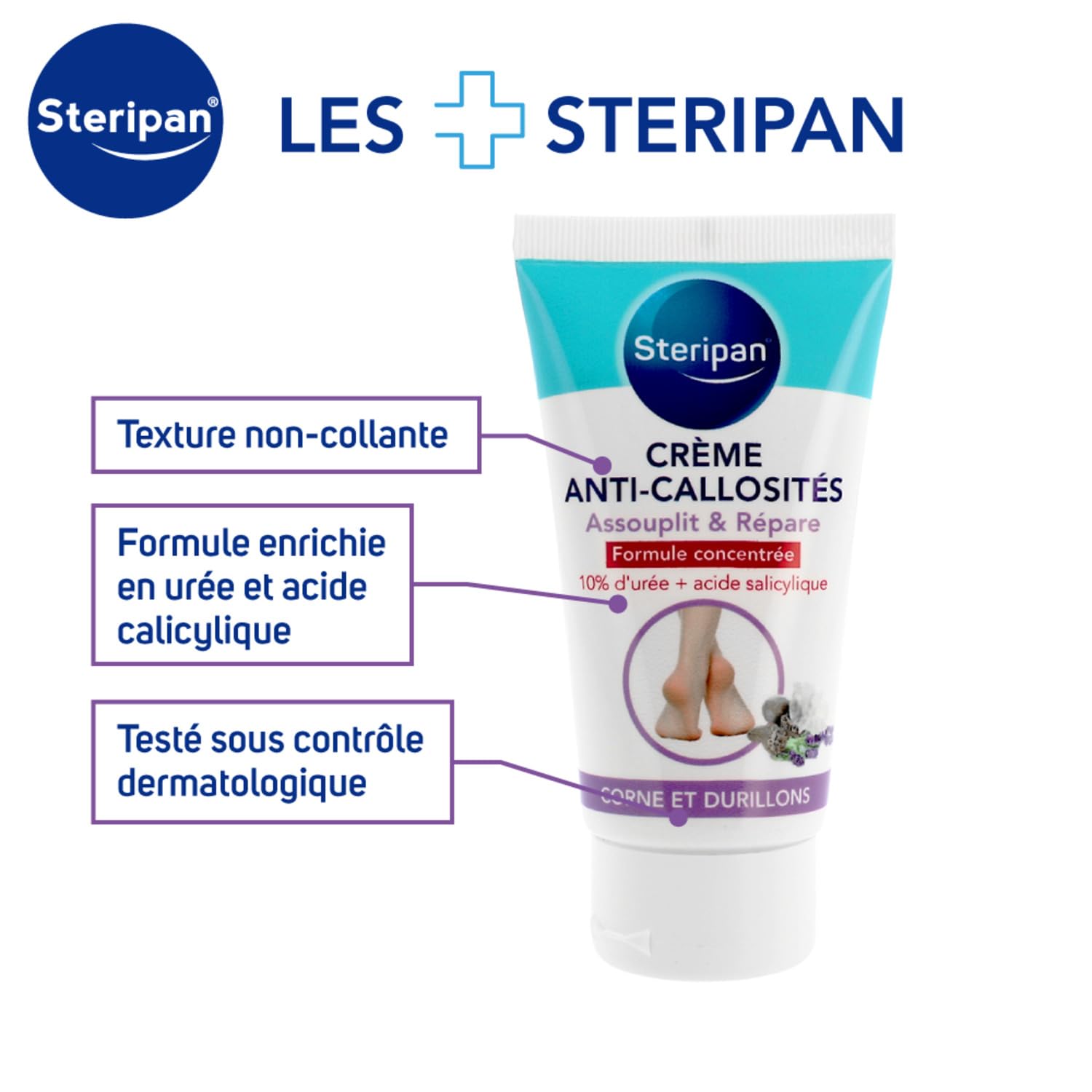 Steripan - Crème Anti-Callosités - Assouplit et Répare - Formule Concentrée - 10% d'Urée + Acide Salicylique - Corne et Durillons - 75ml