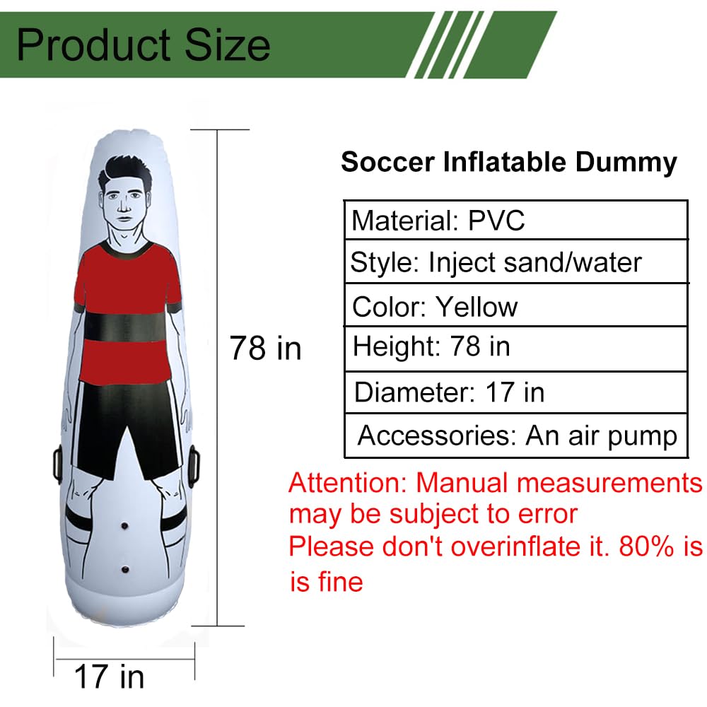 TNZMART Red Soccer Aufblasbares Schnuller-Set, Freistöße, Luftpuppe, Wand, Fußball, Training, Schnuller mit Pumpe für Anfänger
