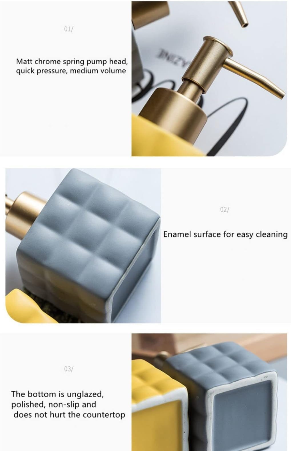 Dispenser Sapone Liquido Distributore Di Sapone Liquido In Ceramica Lozione Ricaricabile Bagno(G)