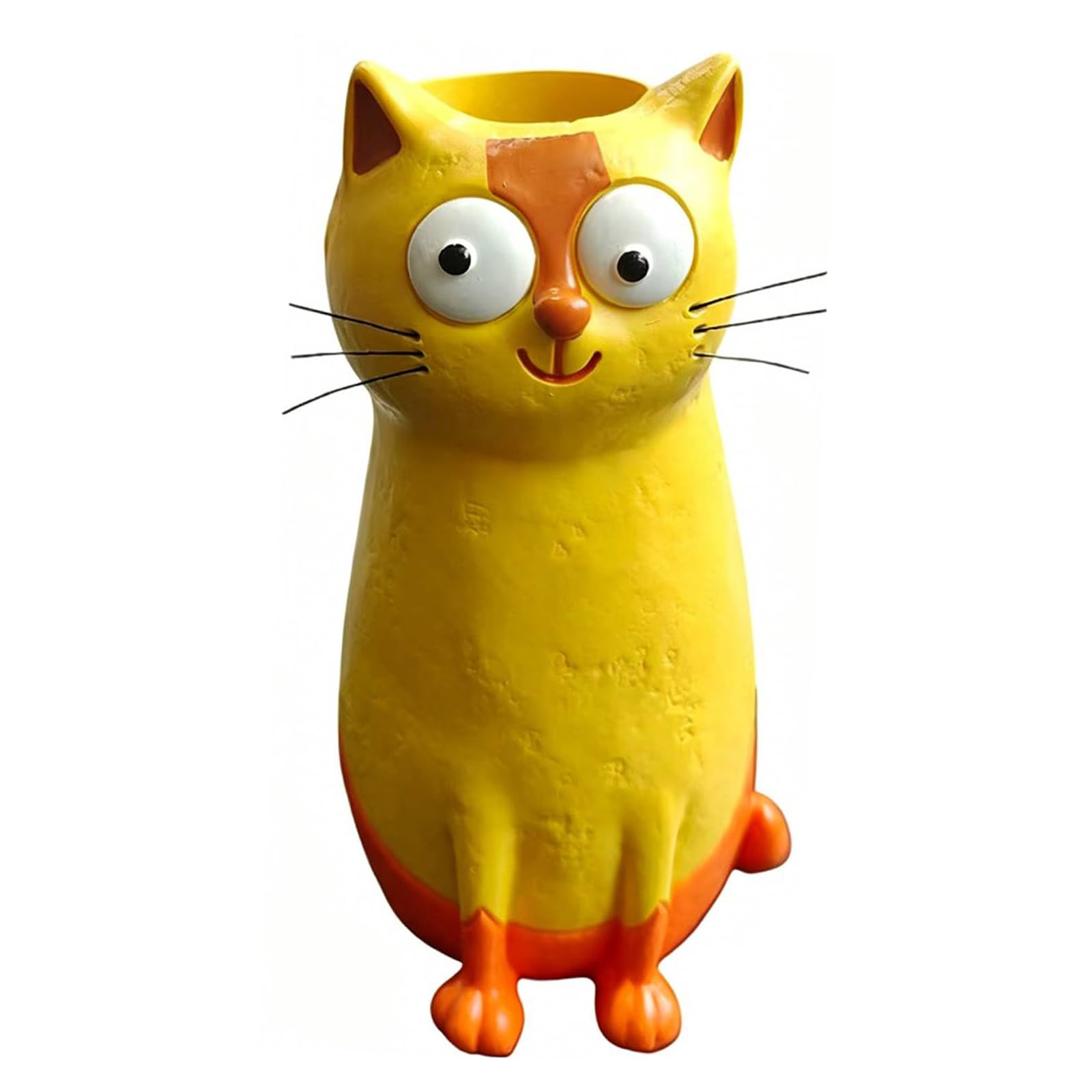 Funny Cat Shape Flower Vase Multi-Purpose Quirky Animal Resin Vases Handcrafted Stylish Small Desktop Vase for Small Flower Display (Yellow)