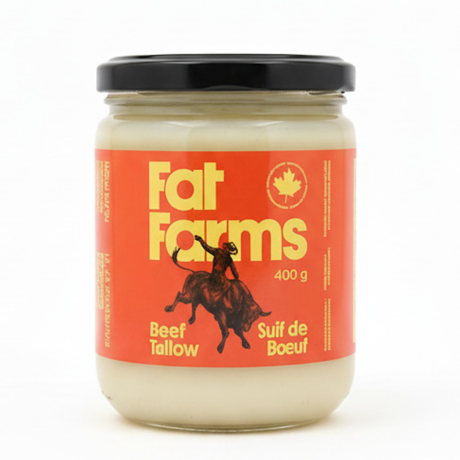 Fat Farms 16OZ Canadian Beef Tallow in Glass Jar - Traditional - 400 Gram 500 Millilitre 16 Fluid Ounce RWA - Prime Grass-Fed Beef