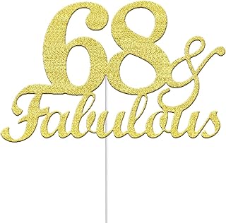 68 & Fabulous Cake Toppers Gold Glitter, Happy 68th Birthday Cake Topper Cheers to 68 Years Old Bday Decoration, Sixty-eight and Fabulous Cake Decorations for 68th Birthday Anniversary Party