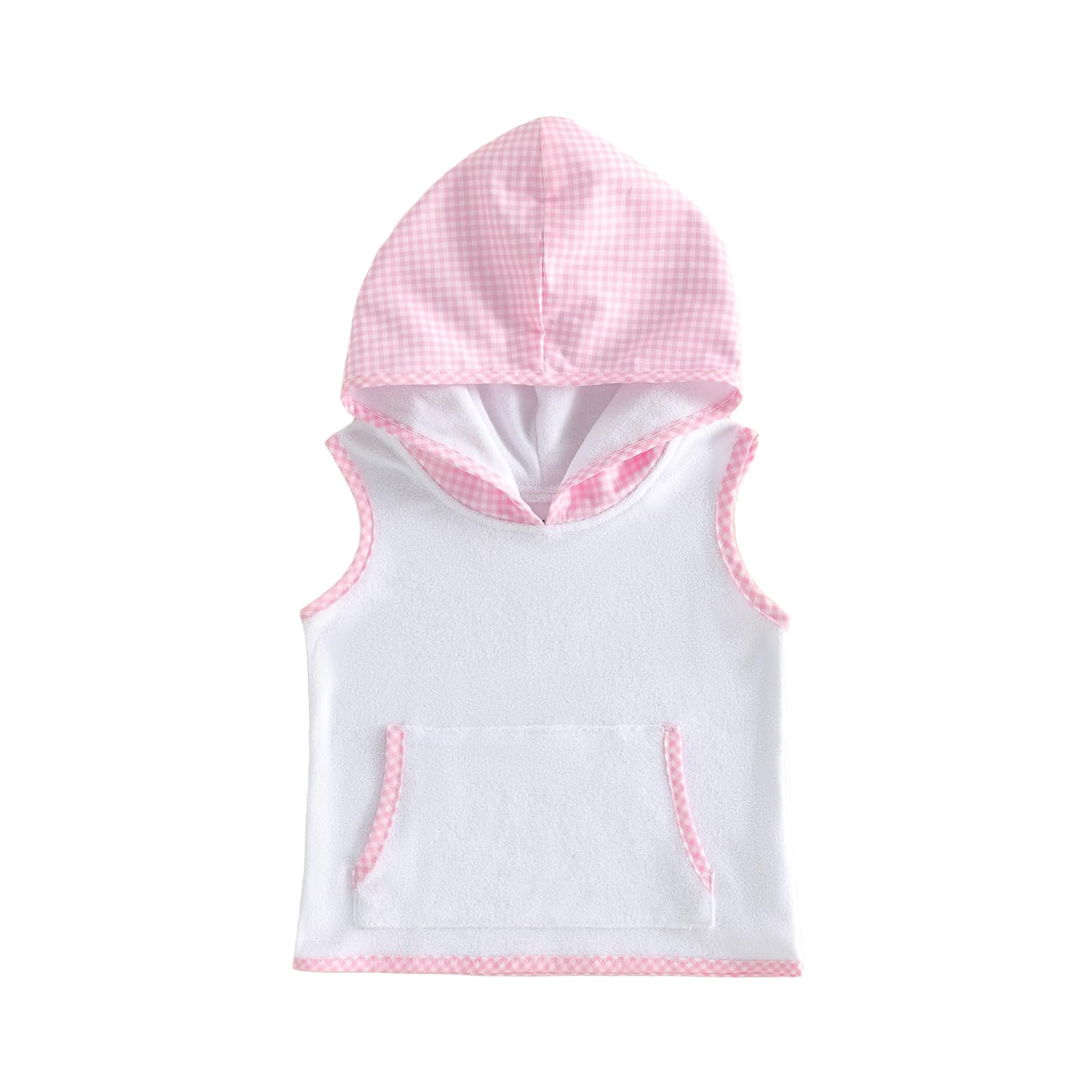 Baby Boys Girls Hooded Bath Towels Beach Cover Up Plaid Sleeveless Bathrobe for Swimming Pool