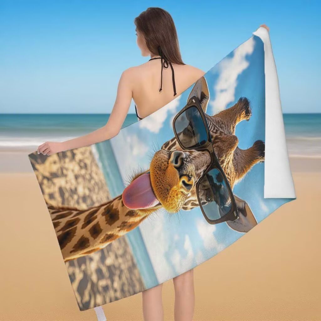 Strandtuch Giraffe Strandtuch XXL 220x100cm/35x70cm, 2er Set Mikrofaser Handtuch Groß Saunahandtuch, Schnell Trocknend Stranddecke Sandfrei, Badetuch Leicht für Fitness Sporthandtuch Saunatuch D-46