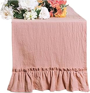 Camino de mesa de algodón de color sólido con volantes, plegable, para cocina, fiesta, boda, café, comedor, accesorios de decoración (rosa, 30 x 270 cm)