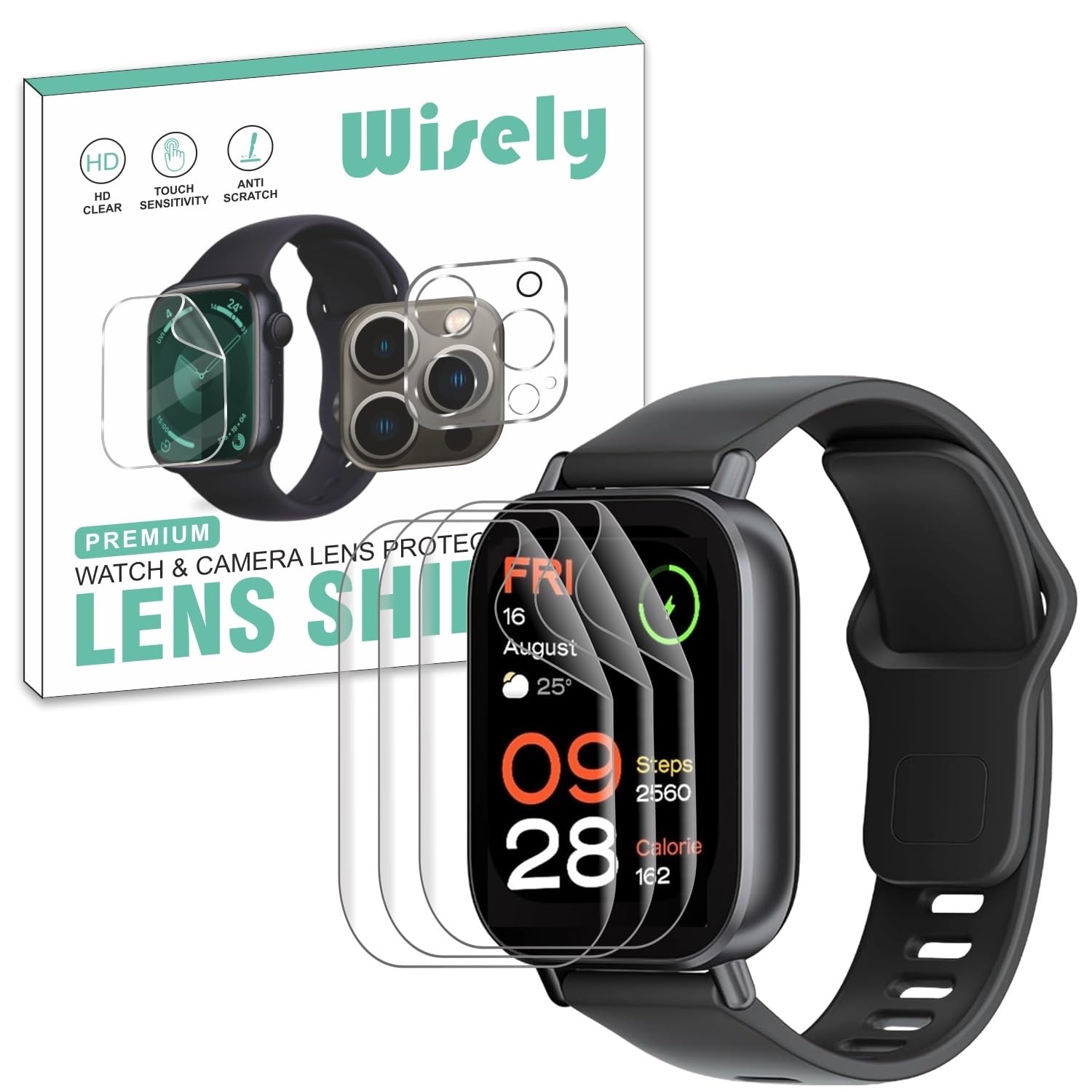 Wisely |3pcs| Screen Guard Protector For Redmi Watch 5 Active Smartwatch |2"| Bubble Free, Easy installation kit, Clear HD, Full Cover
