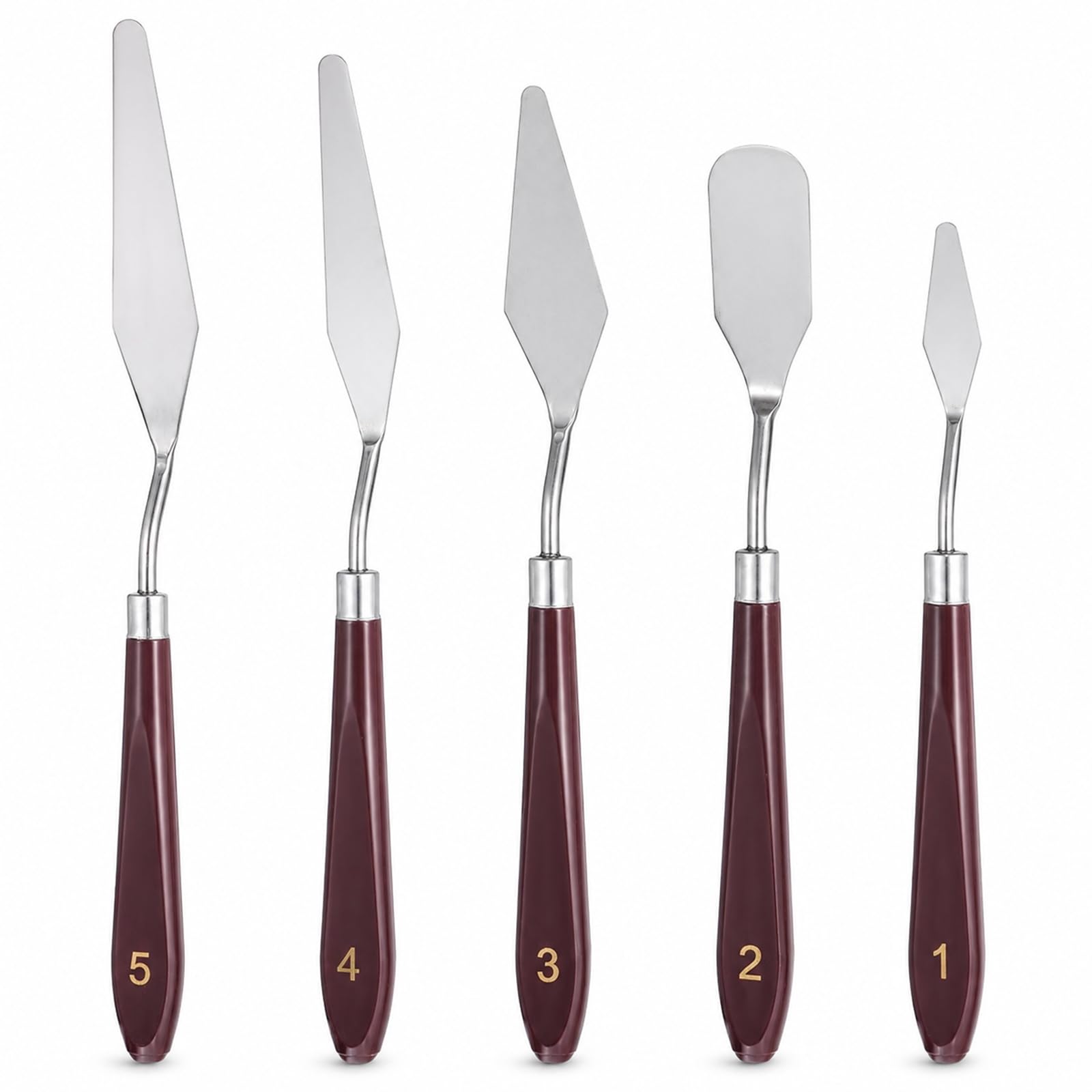 5-Piece Stainless Steel Cake Frosting Spatula Set, Dual-Use Palette Knife for Baking Pastry Tool, Icing Decorating for Cake Fondant Chocolate & Art Painting Knife for Acrylic Color Mixing Supplies