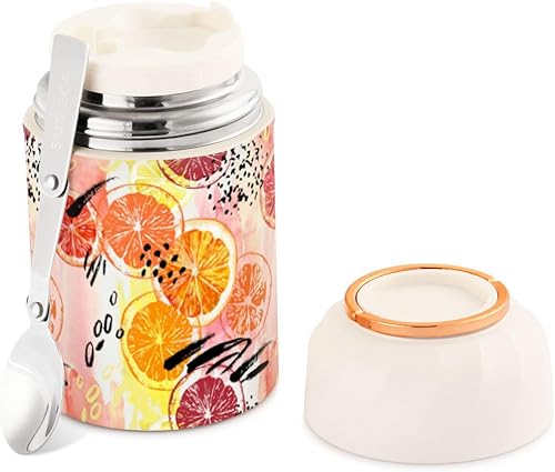 MCHIVER Orange Ink Food Jar with Spoon Stainless Steel Vacuum Insulated Food Container 17 oz Food Thermos for Adults