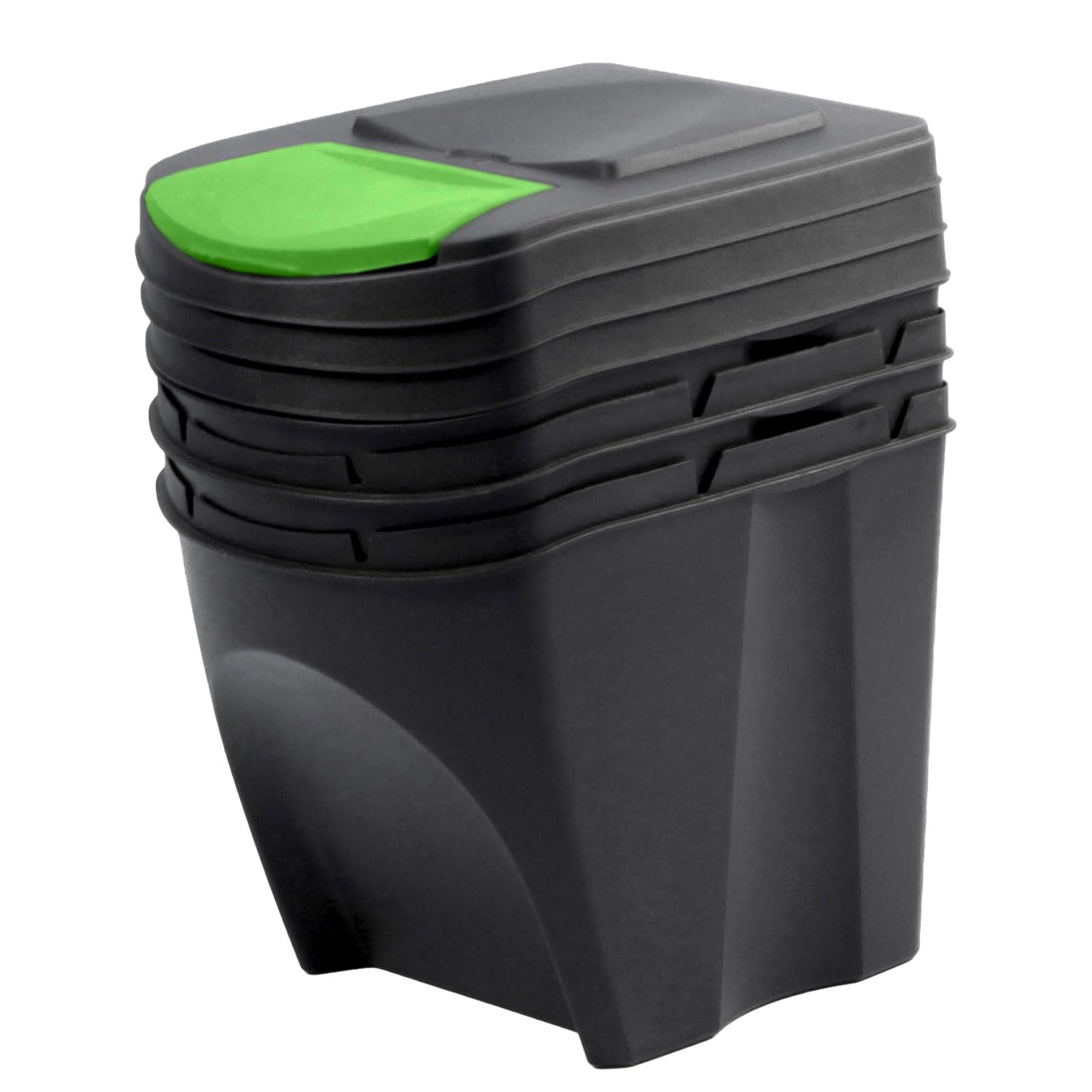 Set di 3 Bidoni Cestini SortiBox | per Raccolta Differenziata Ricilcaggio | Impilabili | in Plastica | 75 Litri (3x25L) | Neri | per Casa interni