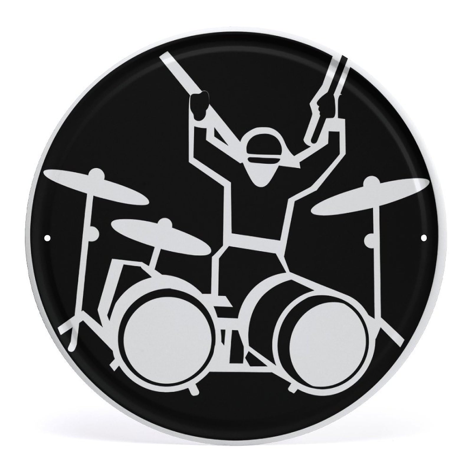 Fodpand Style Drummer Round Wall Art Hanging Decorations, Wall Decor Modern Minimalist Artwork, Tin Sign Hanging Picture For Living Room, Bedroom, Office, Hallway, 11.8X11.8 Inch