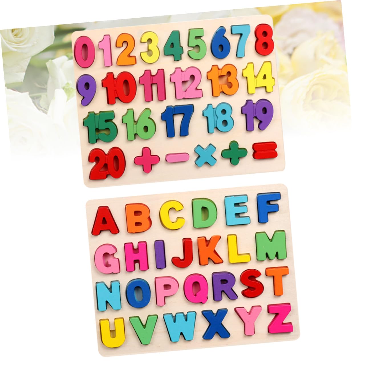 iplusmile Puzzle Educativo in Legno per Alfabetico e Numerico Colorato con Simboli Matematici Gioco Didattico per Sviluppo e Coordinazione Mano-occhio