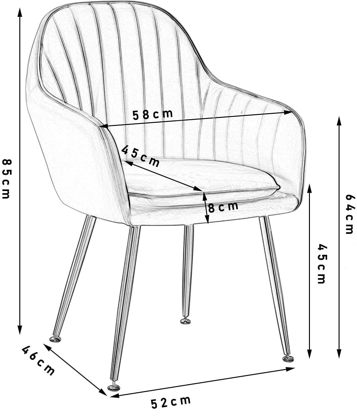 SEDIA MODERNA, POLTRONA CON RIVESTIMENTO IN VELLUTO E GAMBE IN ACCIAIO NERO, SEDIA DA SOGGIORNO, CAMERA DA LETTO, SALA DA PRANZO (Grigio tortora)