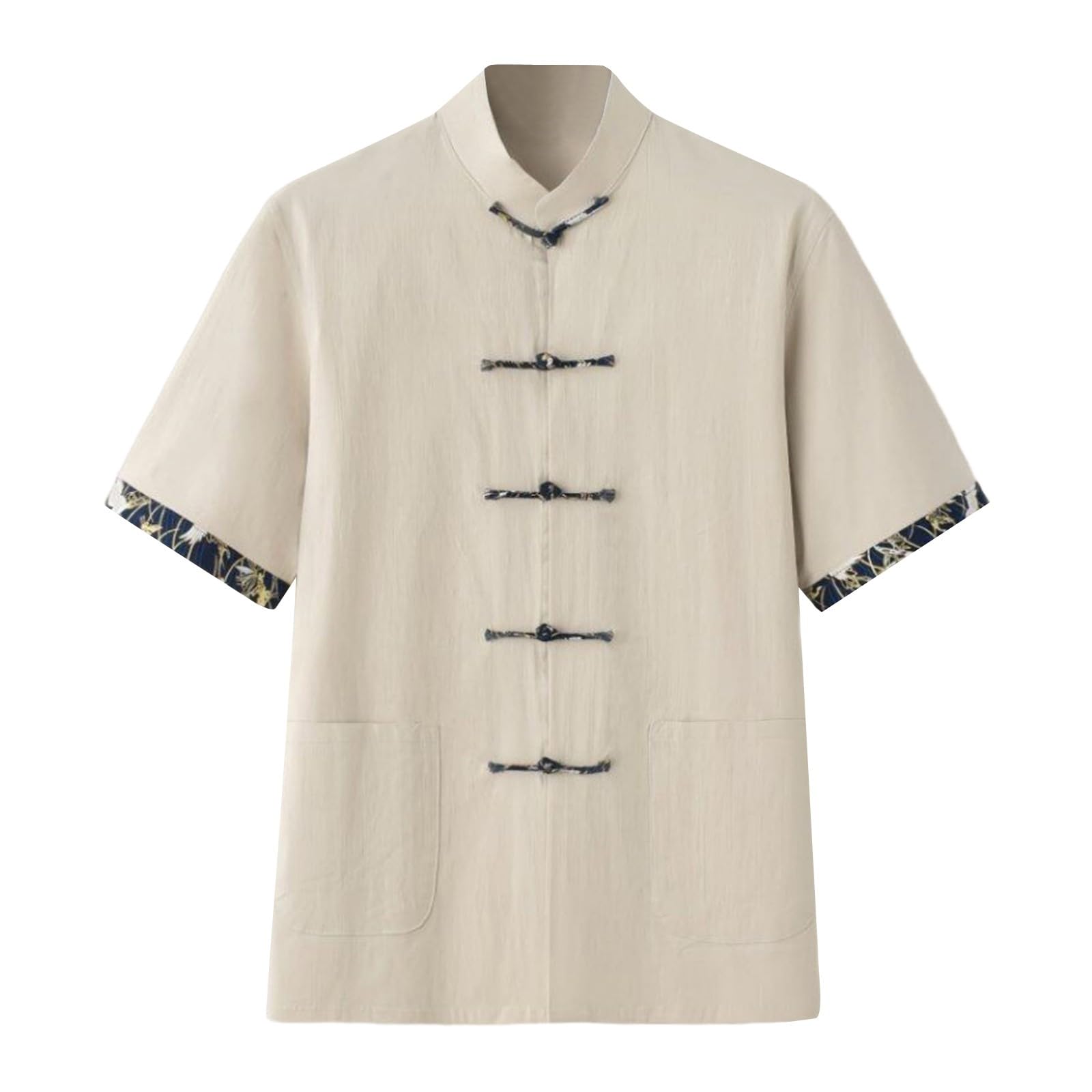 Chinese Tangzhuang Men's Japanese Shirts Traditional Costumes Martial Arts Kung Fu Tai Chi Outfit Uniform Short Sleeve Outwear Jacket Tops Summer Clothing with Embroidered