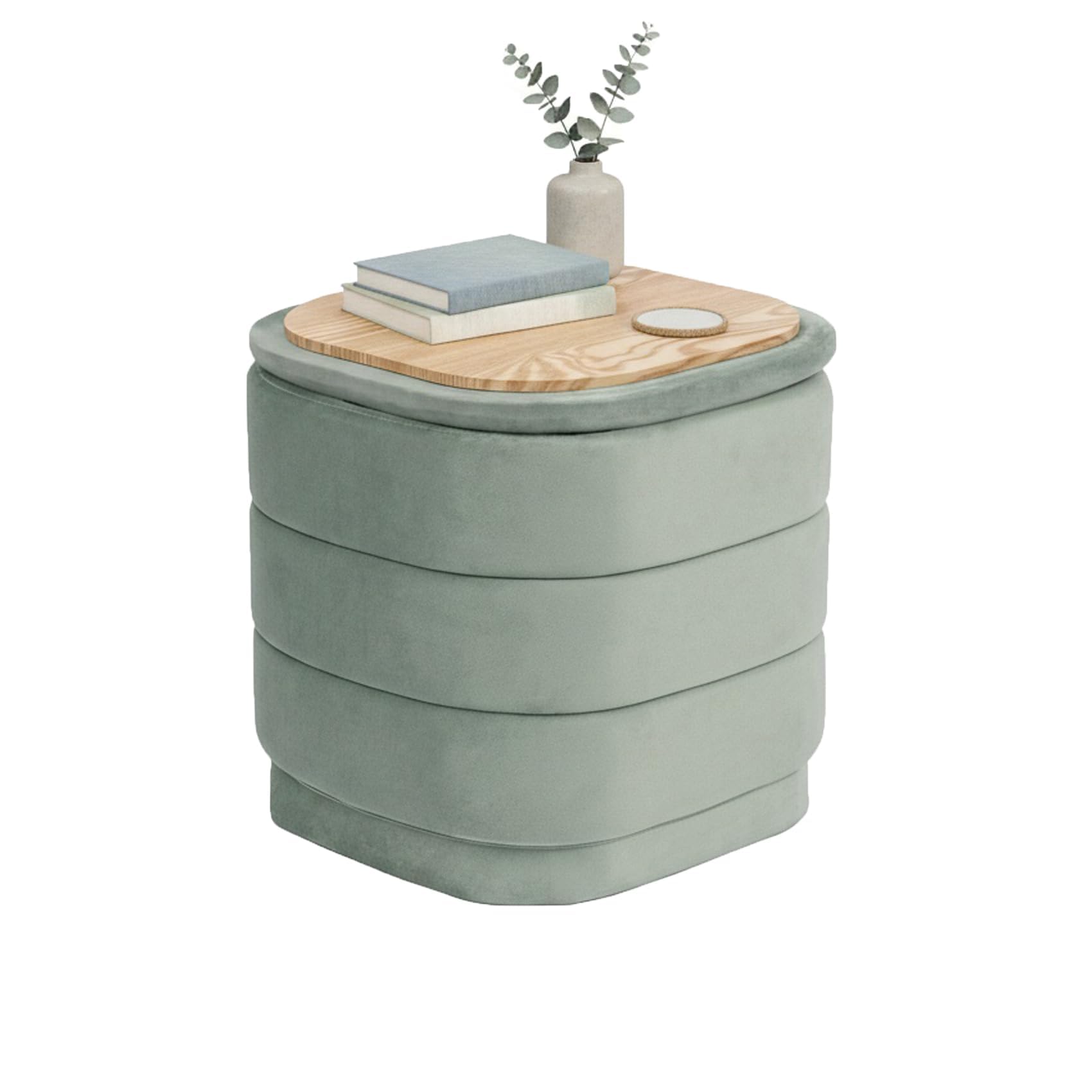 Bonlife Ottoman avec Espace de Rangement,Repose-Pieds Pliable avec Table,Repose-Pieds pour Salon, Chambre à Coucher, Couloir, Velours Couleur Sauge, 38 x 38 x 38 cm