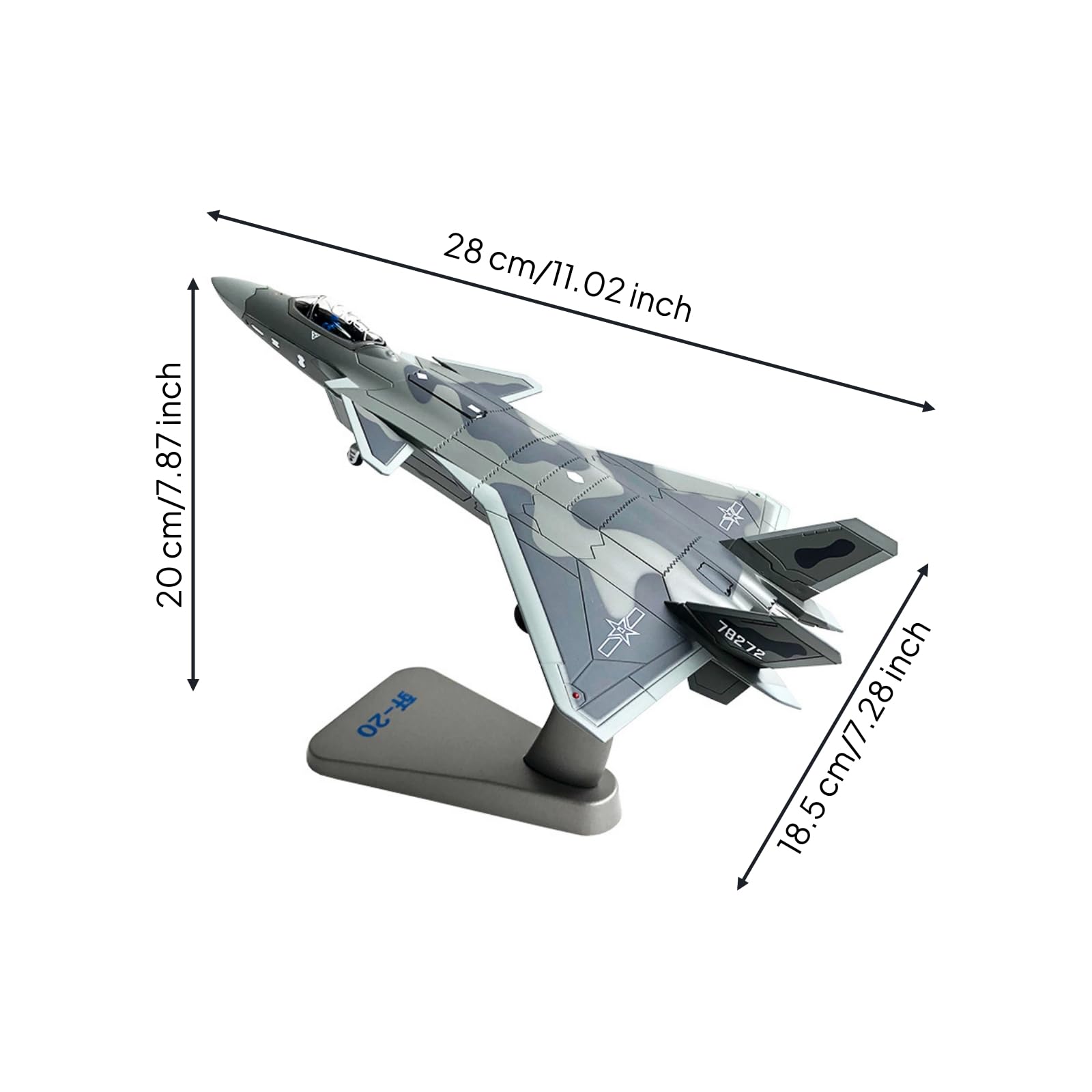 Modellino di Caccia J-20 Dettagliato Modellino di Aereo da Caccia Fedele Modello da Esposizione per Scrivania