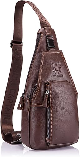 Bolso de pecho de cuero genuino para hombre, bolso cruzado de hombro, bandolera, mochila de mensajero, mochila para negocios, casual, deporte,