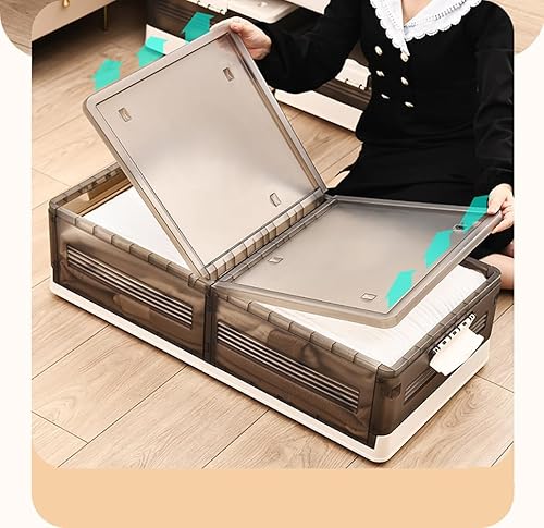 Miniatura 6 de swiftrans - Contenedores de almacenamiento para debajo de la cama con tapa y ruedas, 1 paquete de 1 caja de plástico apilable plegable de