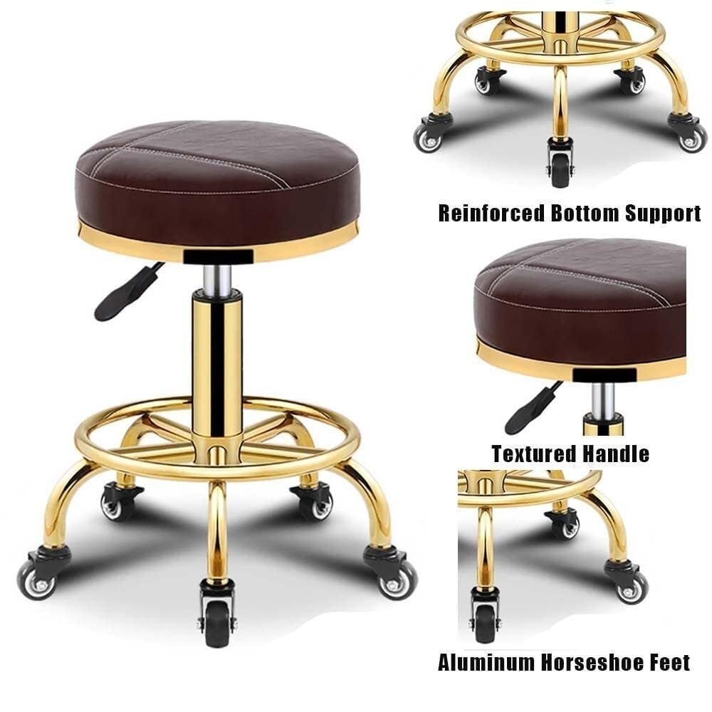 Taburete Giratorio Redondo De PU con Reposapiés,Taburete De Bar Moderno para Salón De Belleza,SPA,Maquillaje,Manicura,Dibujo,Tatuajes,Masajes,Altura Aju(Negro-Talla Única)