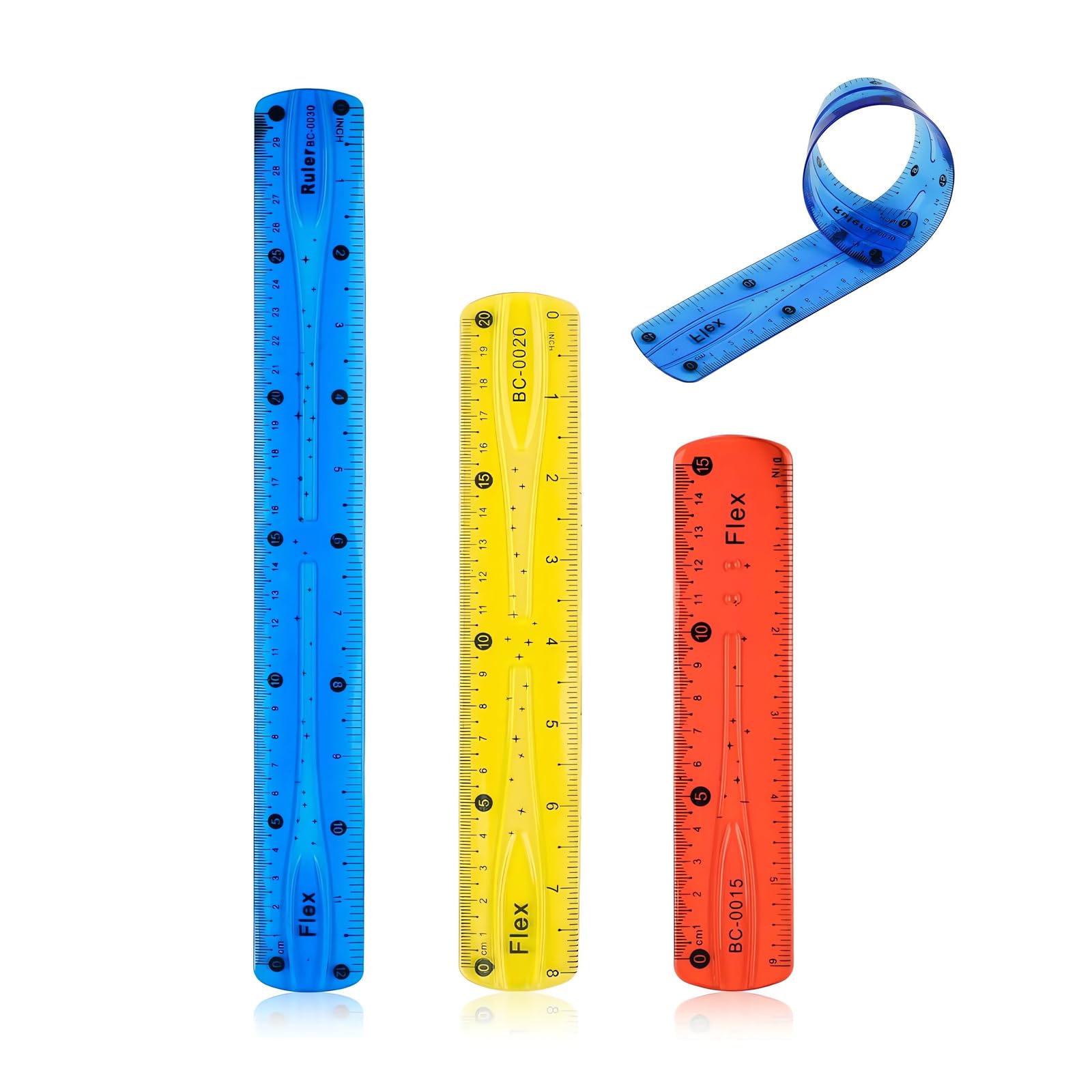 DHWEKU 3 Pieza Regla 30 cm,Regla 20 cm Escolar,Regla 15 cm Escolar Flexible,Regla de PVC de Colores,Regla Blanda,Regla Métrica Recta,para Escuela,Oficina,Hogar