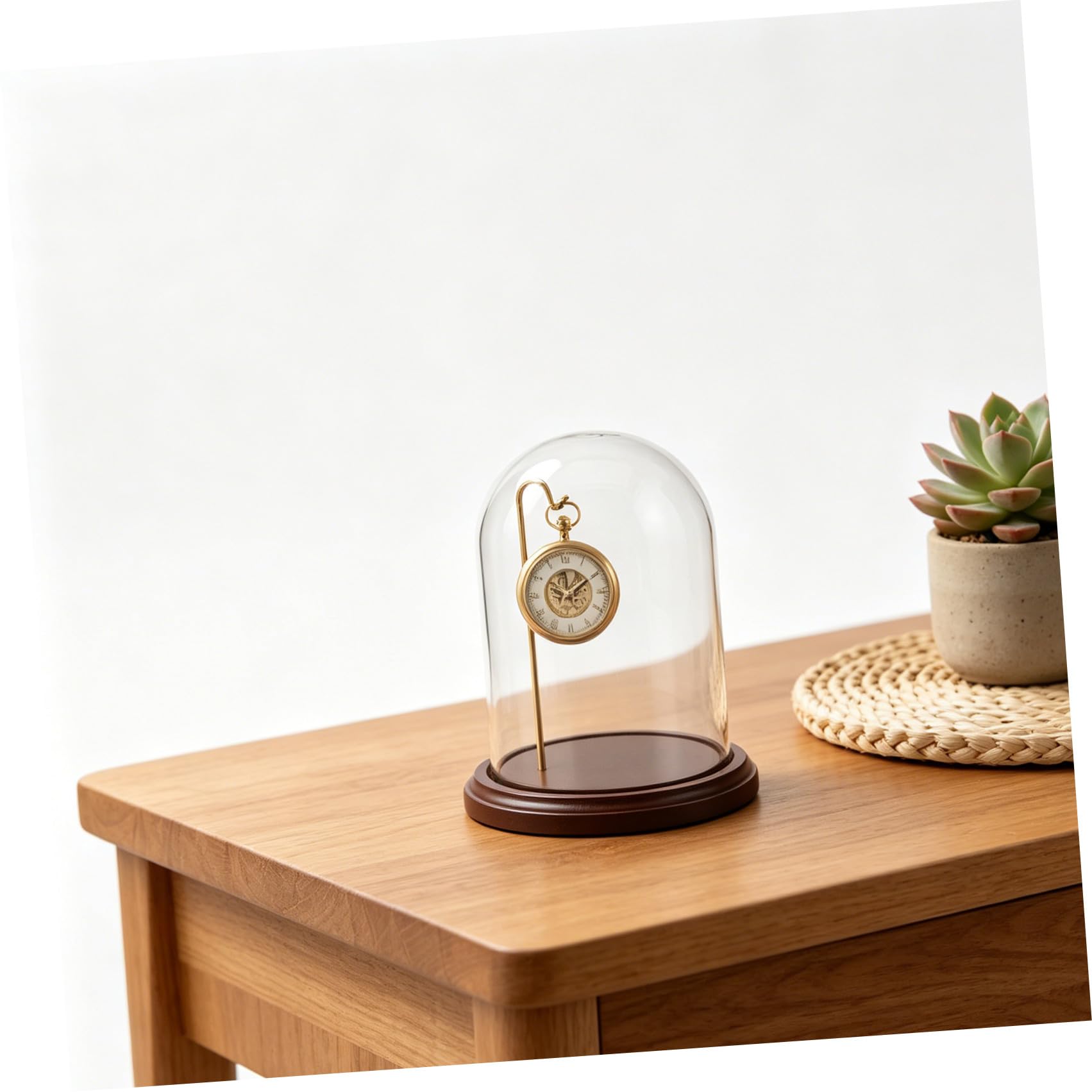 SHINEOFI Taschenuhrglas Display mit Hakenkuppel und Holzsockel, 16 CM