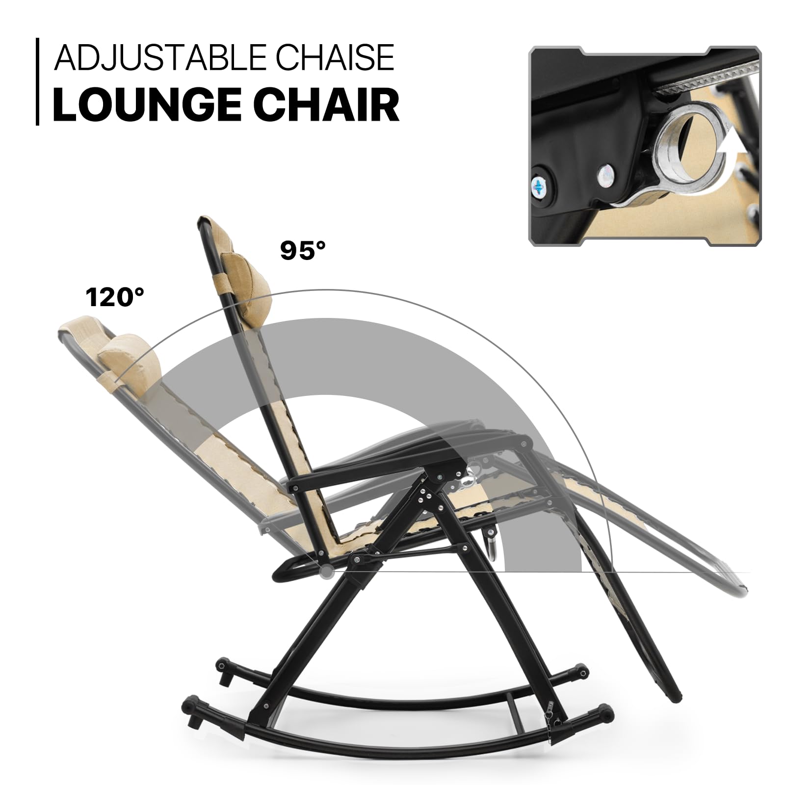 Juego de 2 mecedoras para patio, sillas de gravedad cero, reclinables, plegables, plegables, de diseño ergonómico, con reposabrazos ajustables para camping, césped, patio e interior, 330 7