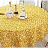 Lahome Geometric Series Pattern Tablecloth - Cotton Linen Round Table Cover Kitchen Dining Room Restaurant Party Decoration (Yellow Chessboard, Round - 60