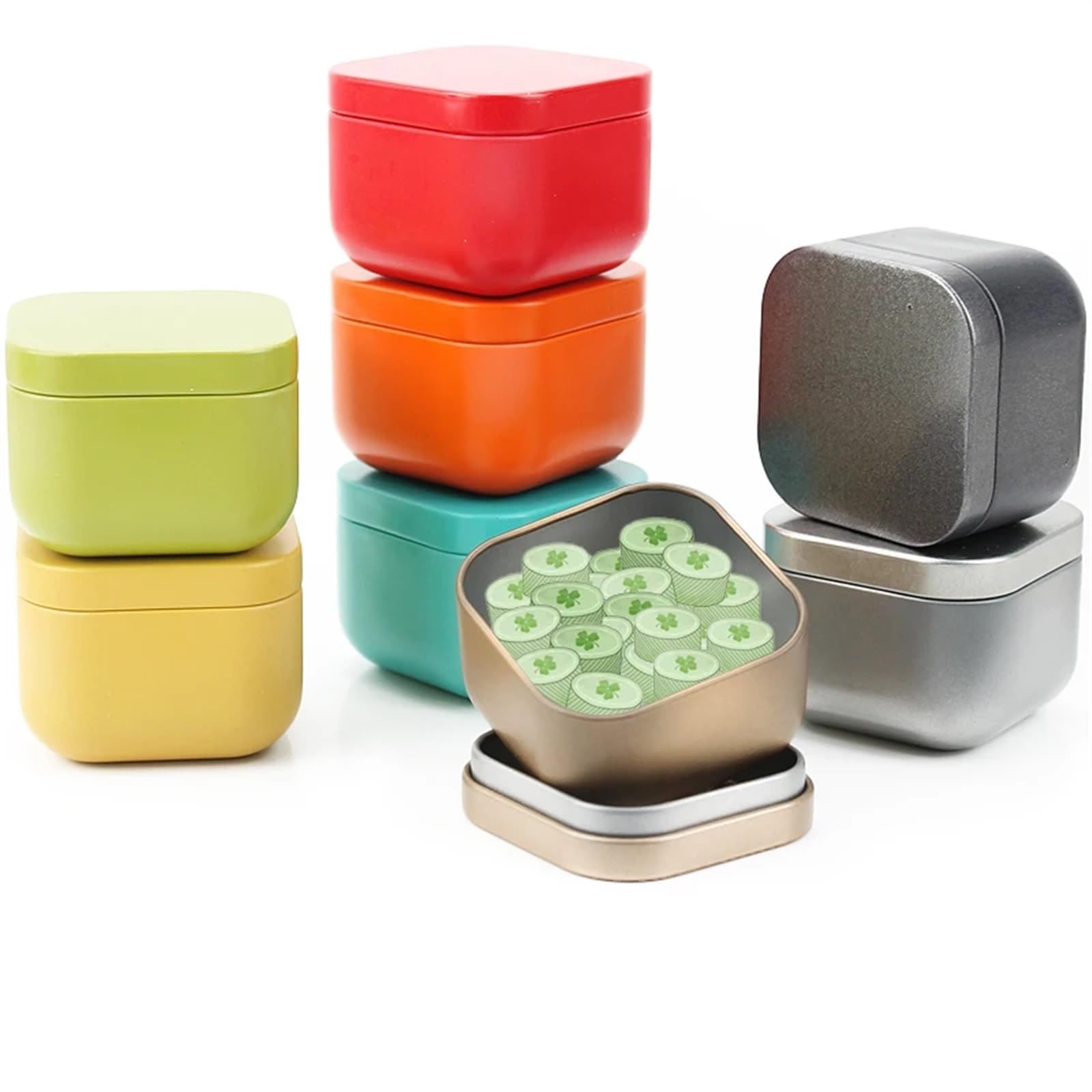 Kerzenglas 12 stücke Quadratische Kerzengläser 50ml Metallglas Leere Dosen Boxs Candy Pot Home Storage Container Organizer Mit Deckel(Mixcolor)